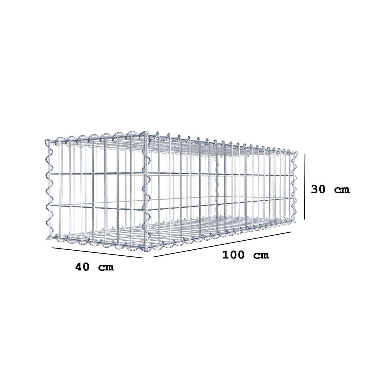 Gabion 100 cm x 30 cm x 40 cm (L x H x D), maskestørrelse 5 cm x 10 cm, spiral