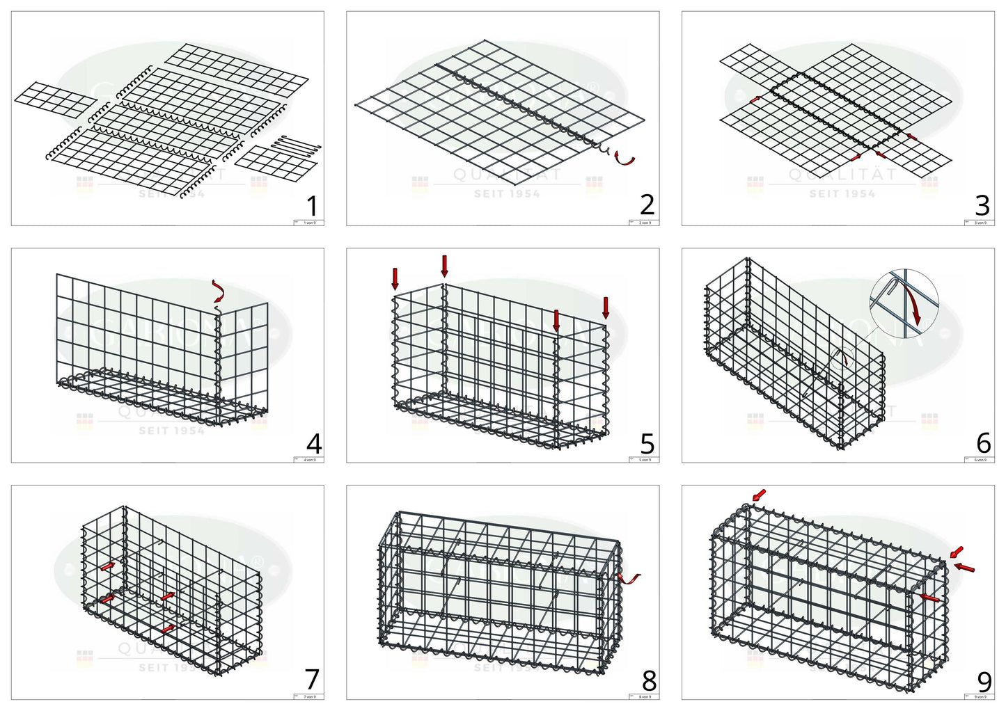 Set van 2 schanskorven 100 cm x 100 cm x 50 cm (L x H x D), maaswijdte 10 x 10 cm, spiraalvormig