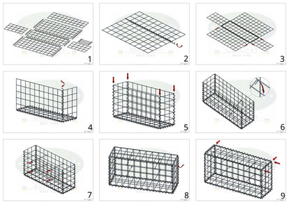 Set van 2 schanskorven 100 cm x 100 cm x 50 cm (L x H x D), maaswijdte 10 x 10 cm, spiraalvormig