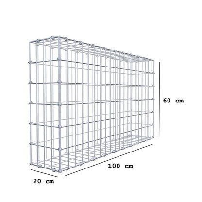Gabione 100 cm x 60 cm x 20 cm (L x H x T), Maschenweite 5 x 10 cm, Spiralring