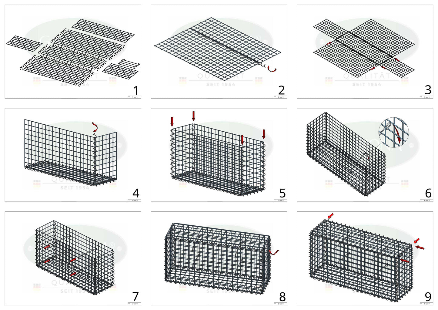 Set van 2 schanskorven 100 cm x 100 cm x 20 cm (L x H x D), maaswijdte 5 x 5 cm, spiraalvormig