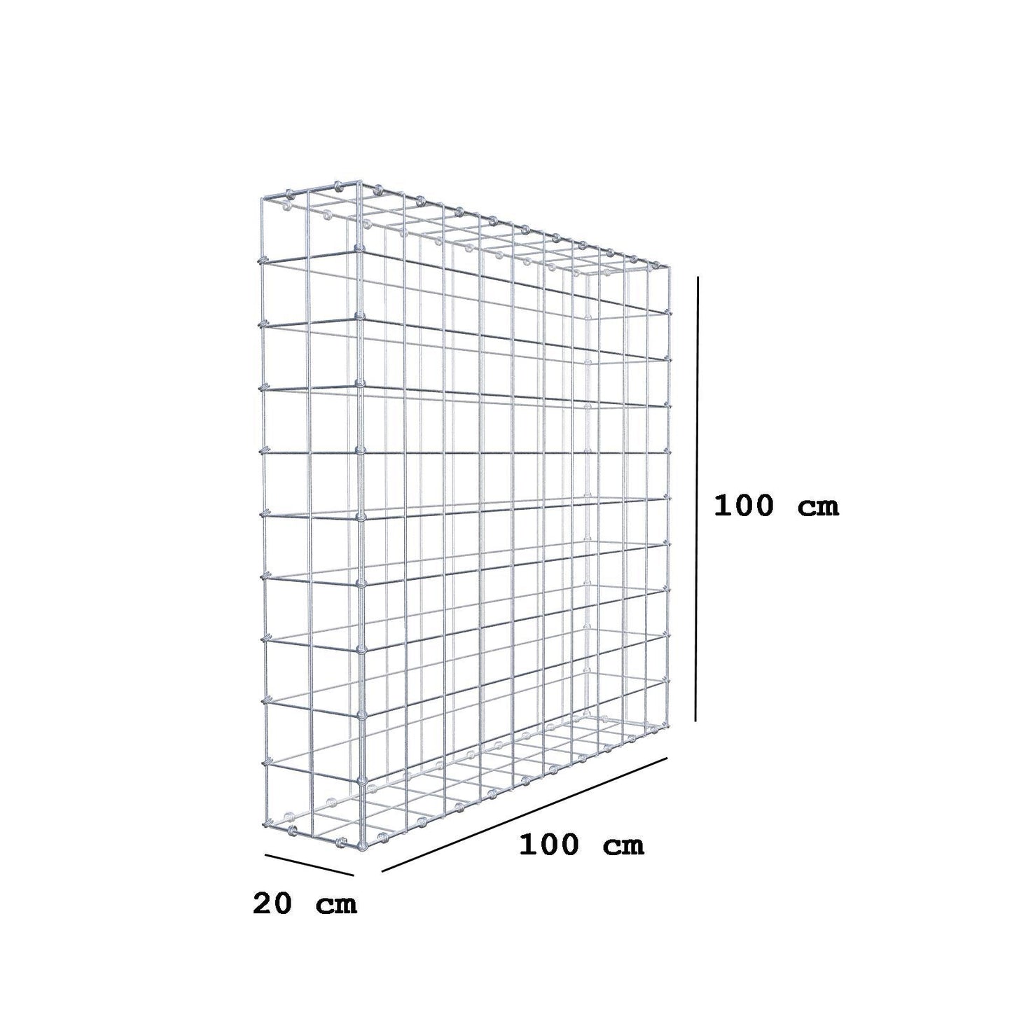 Gabione 100 cm x 100 cm x 20 cm (L x H x T), Maschenweite 10 x 10 cm, Spiralring