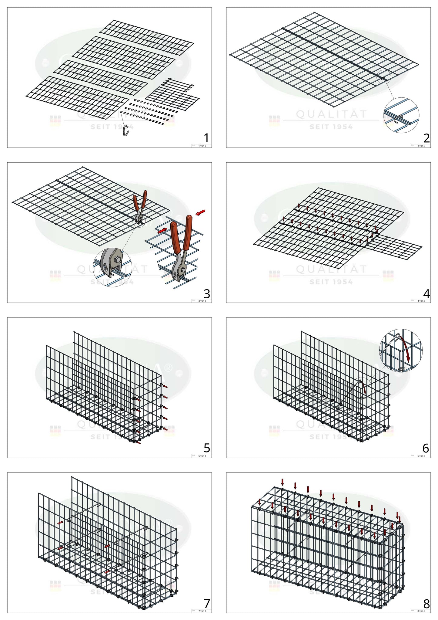 Anbaugabione Typ 2 100 cm x 30 cm x 50 cm, Maschenweite 5 cm x 10 cm, C-Ring