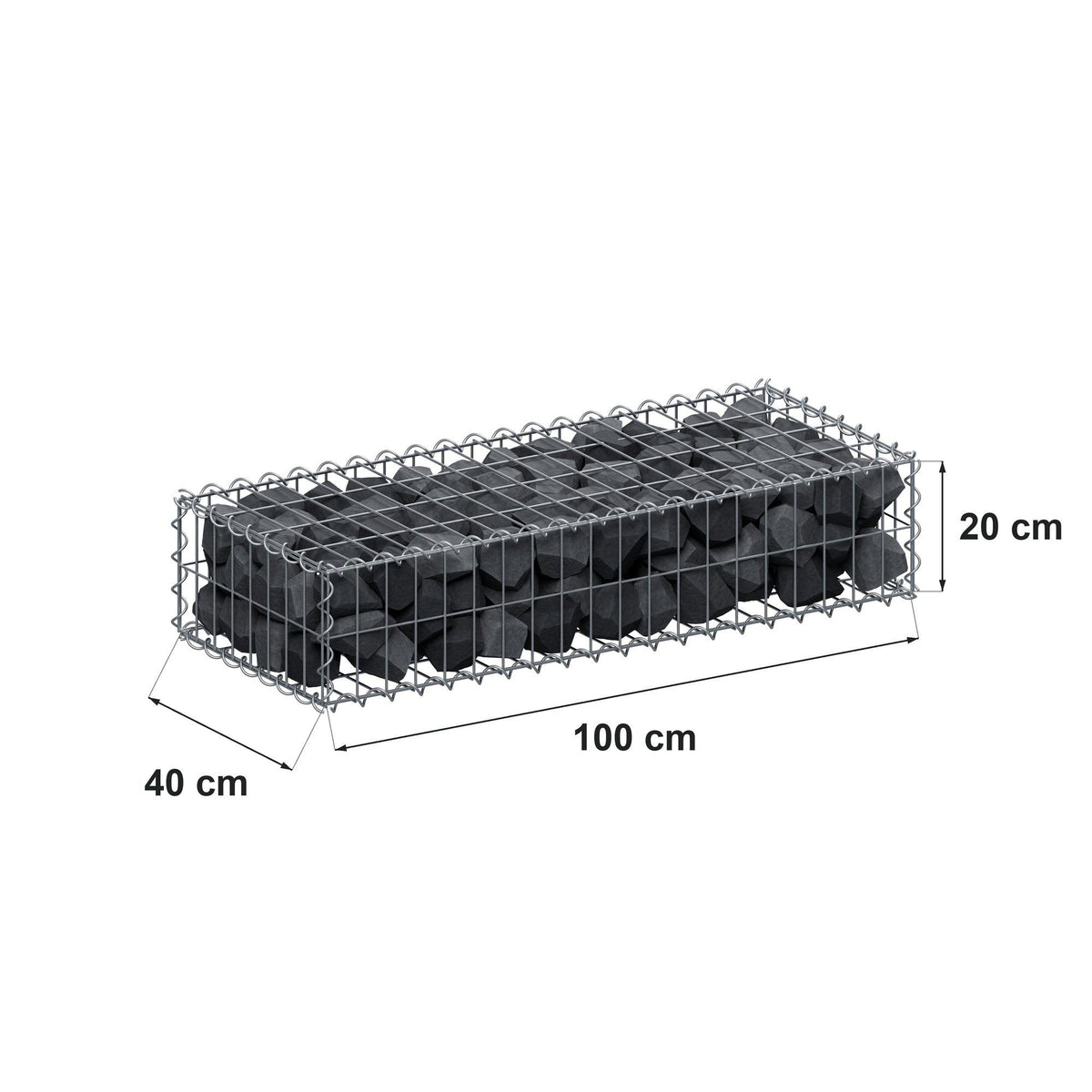 Gabion 100 cm x 20 cm x 40 cm (L x H x D), mesh size 5 cm x 10 cm, spiral