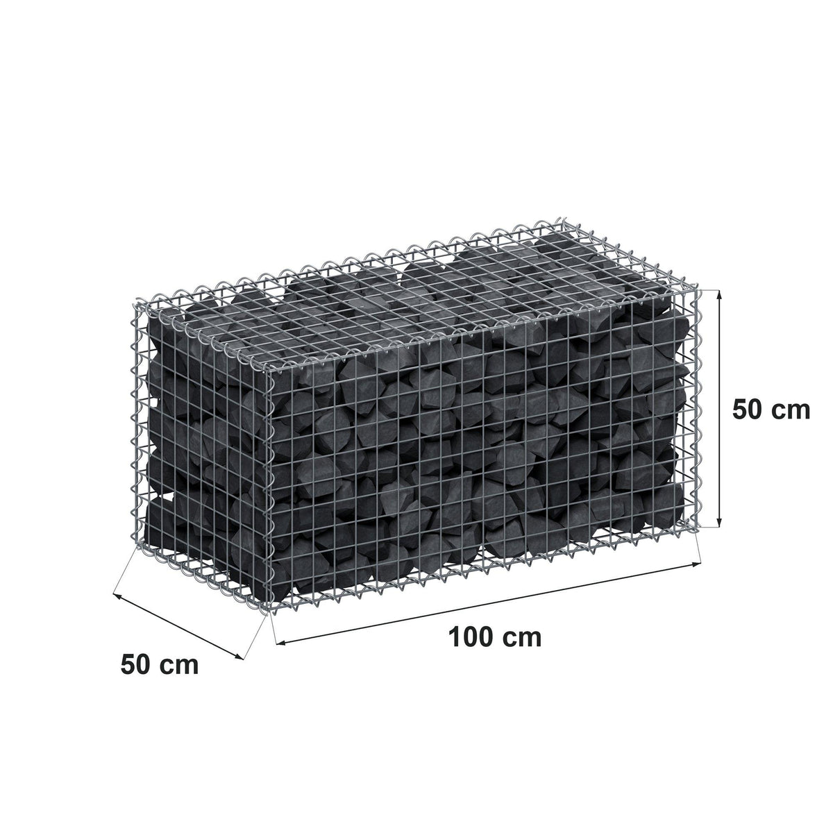 Gabion 100 cm x 50 cm x 50 cm (L x H x D), maskestørrelse 5 cm x 5 cm, spiral
