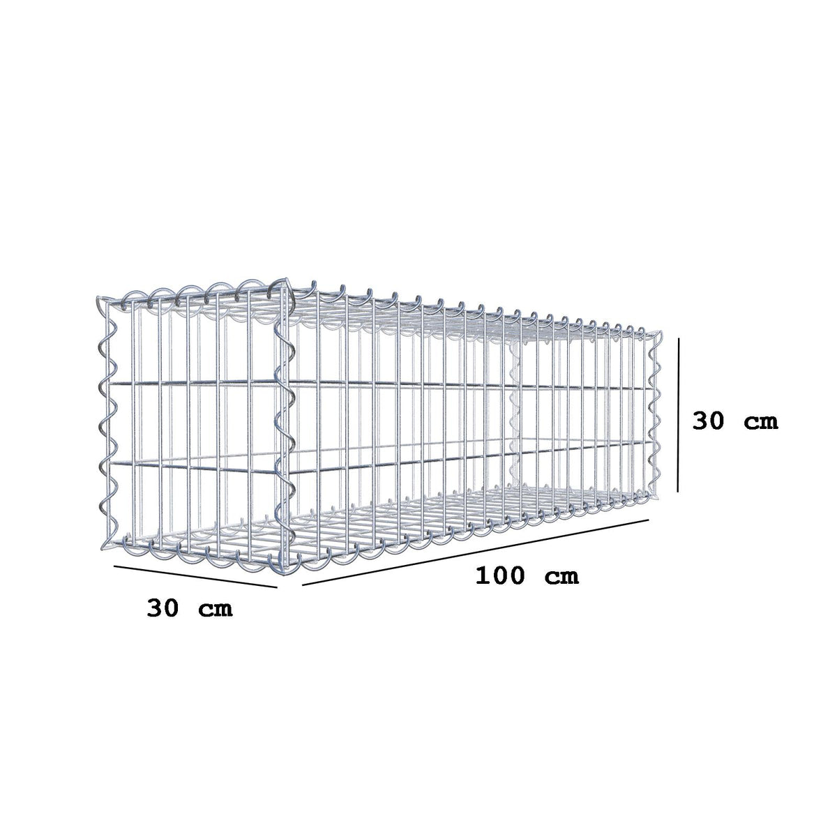 Gabbione 100 cm x 30 cm x 30 cm (L x H x P), maglia 5 cm x 10 cm, spirale