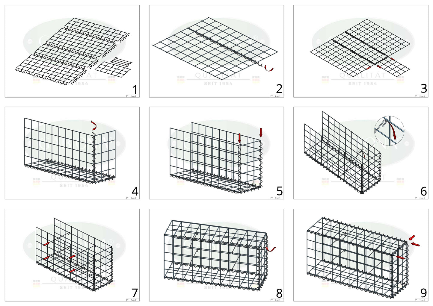 Add-on schanskorf type 2 40 cm x 40 cm x 40 cm (L x H x D), maaswijdte 10 cm x 10 cm, spiraal