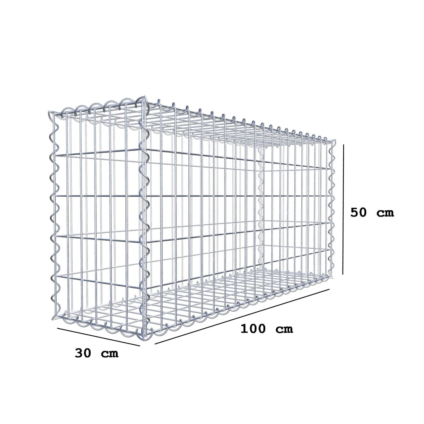 Set di 2 gabbioni 100 cm x 50 cm x 30 cm (L x H x P), maglia 5 x 10 cm, spirale