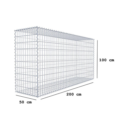 Gabion 200 cm x 100 cm x 50 cm (L x H x D), maskestørrelse 5 cm x 10 cm, spiral