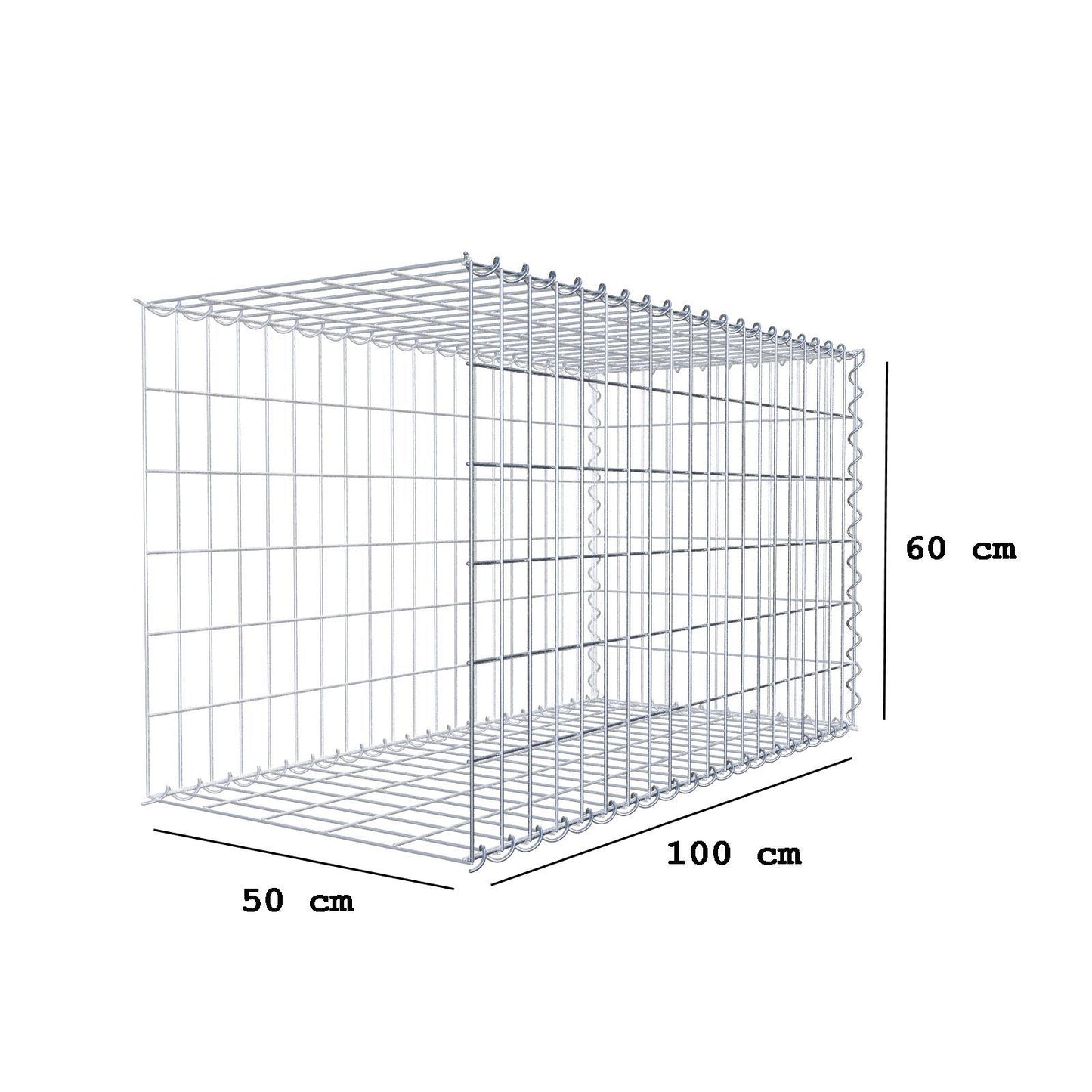 Opvokset gabion type 2 100 cm x 60 cm x 50 cm (L x H x D), maskestørrelse 5 cm x 10 cm, spiral