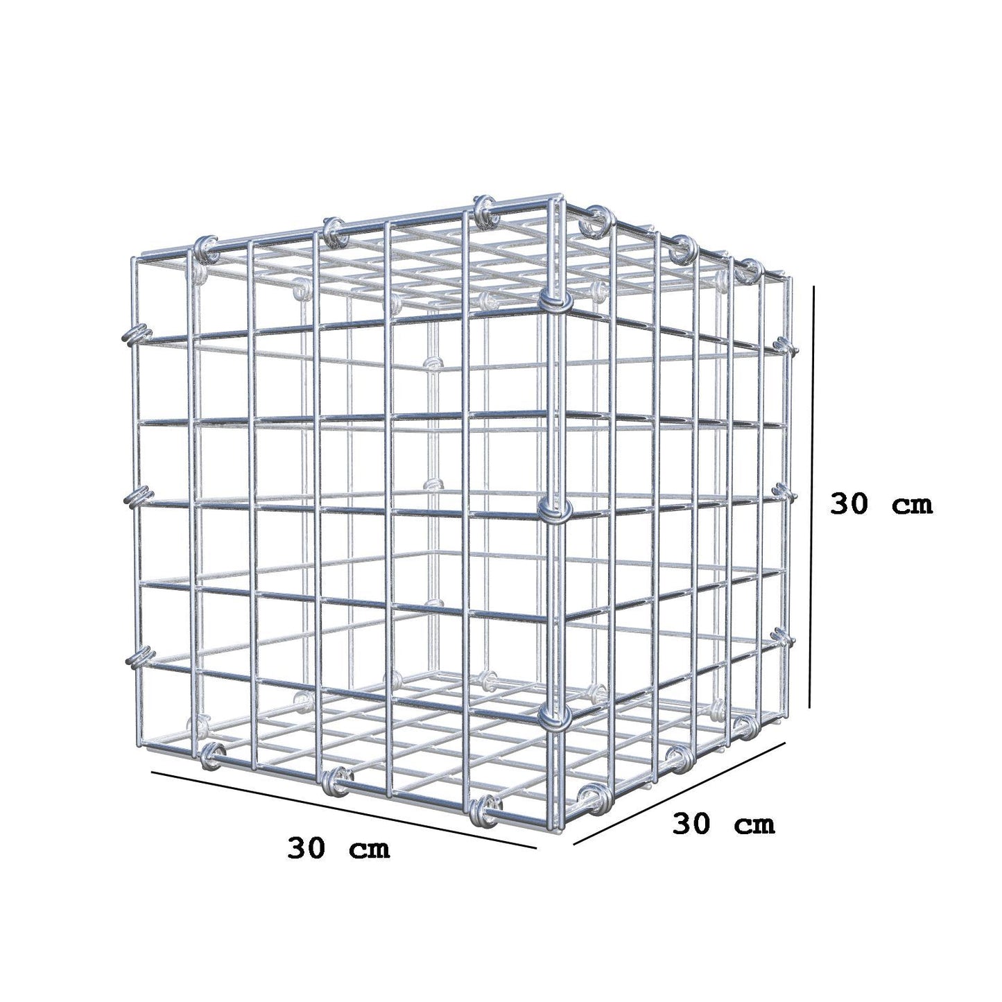 Gabion 30 cm x 30 cm x 30 cm (L x H x D), maskstorlek 5 x 5 cm, spiralring