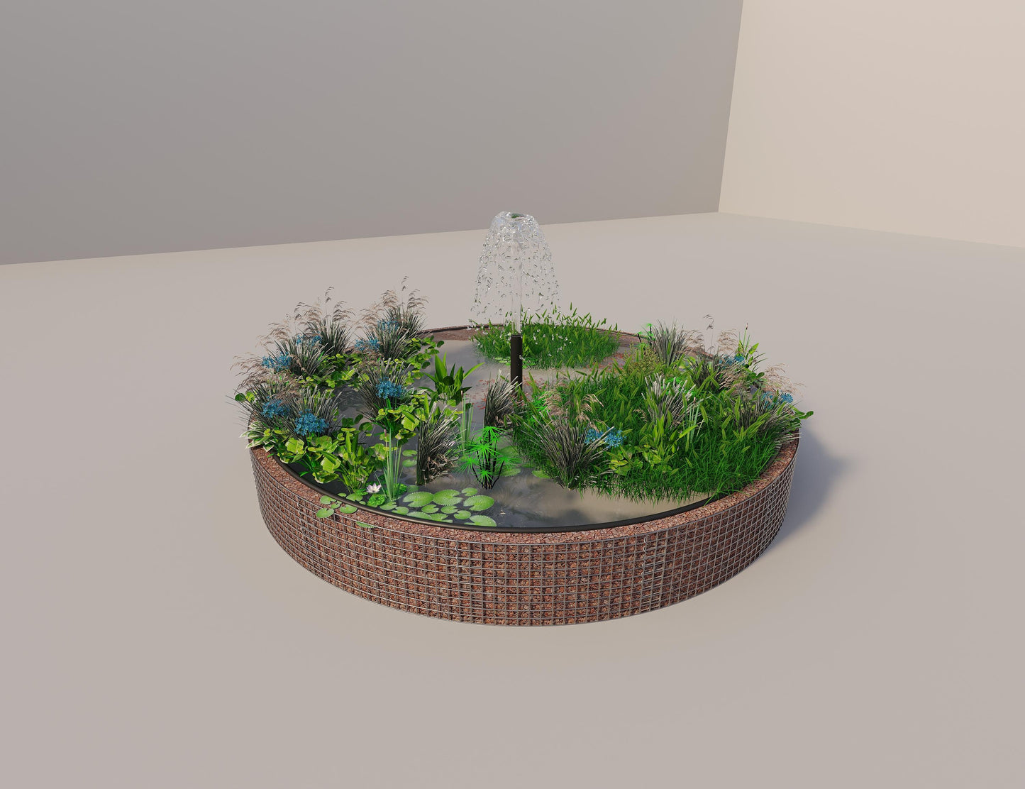 Gabion bassin surélevé rond, diamètre extérieur 382 cm, hauteur 50 cm, mailles 5 x 5 cm, épaisseur de paroi 15 cm