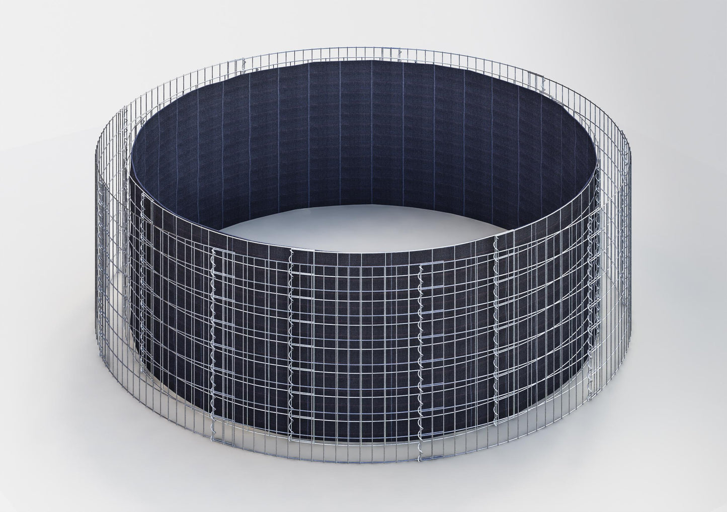 Rond verhoogd bed, buitendiameter 292 cm, hoogte 80 cm, maaswijdte 5 x 10 cm, wanddikte 15 cm