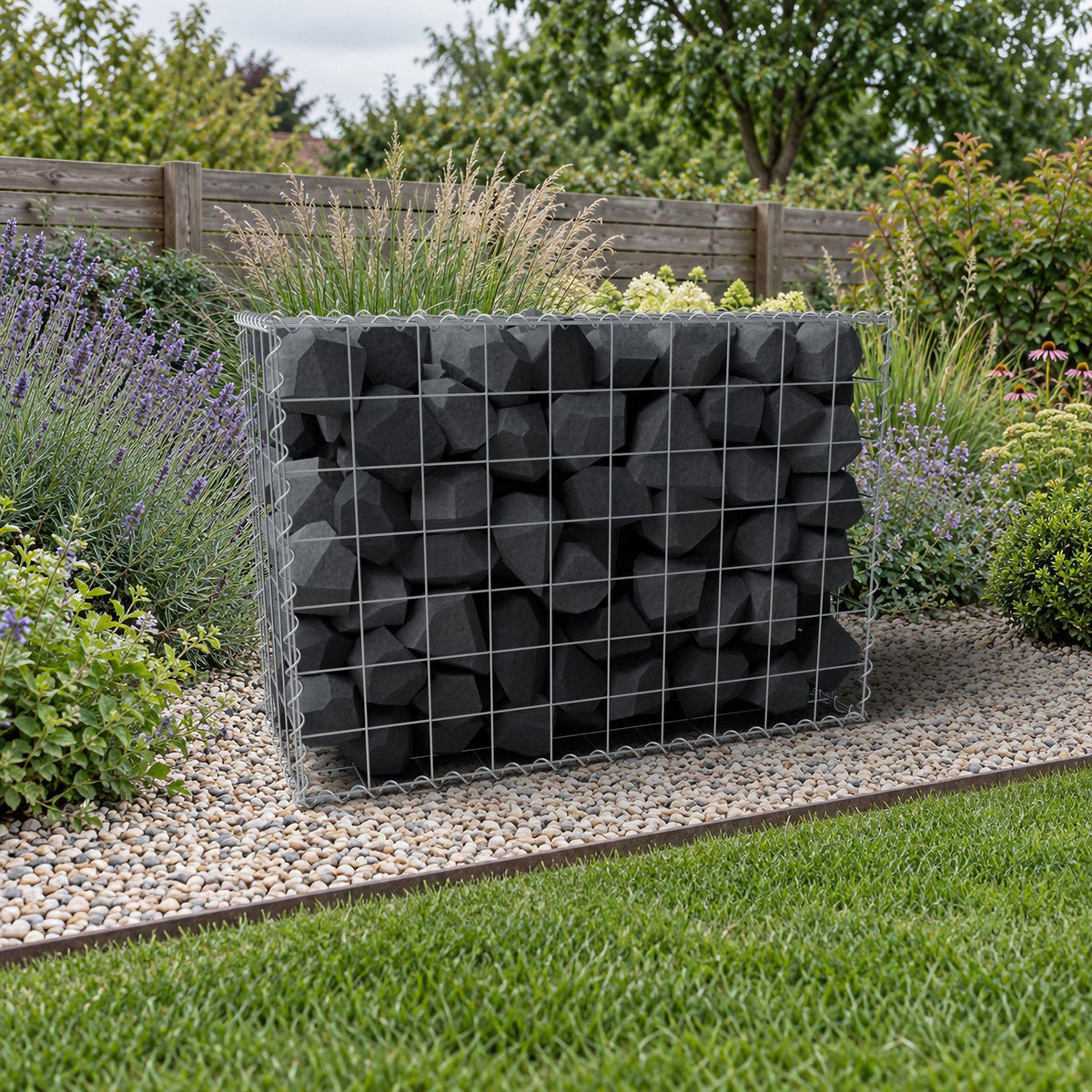 Schanskorf 100 cm x 70 cm x 40 cm (L x H x D), maaswijdte 10 cm x 10 cm, spiraalvormig
