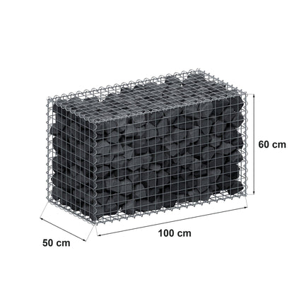 Gabione 100 cm x 60 cm x 50 cm (L x H x T), Maschenweite 5 cm x 5 cm, Spirale