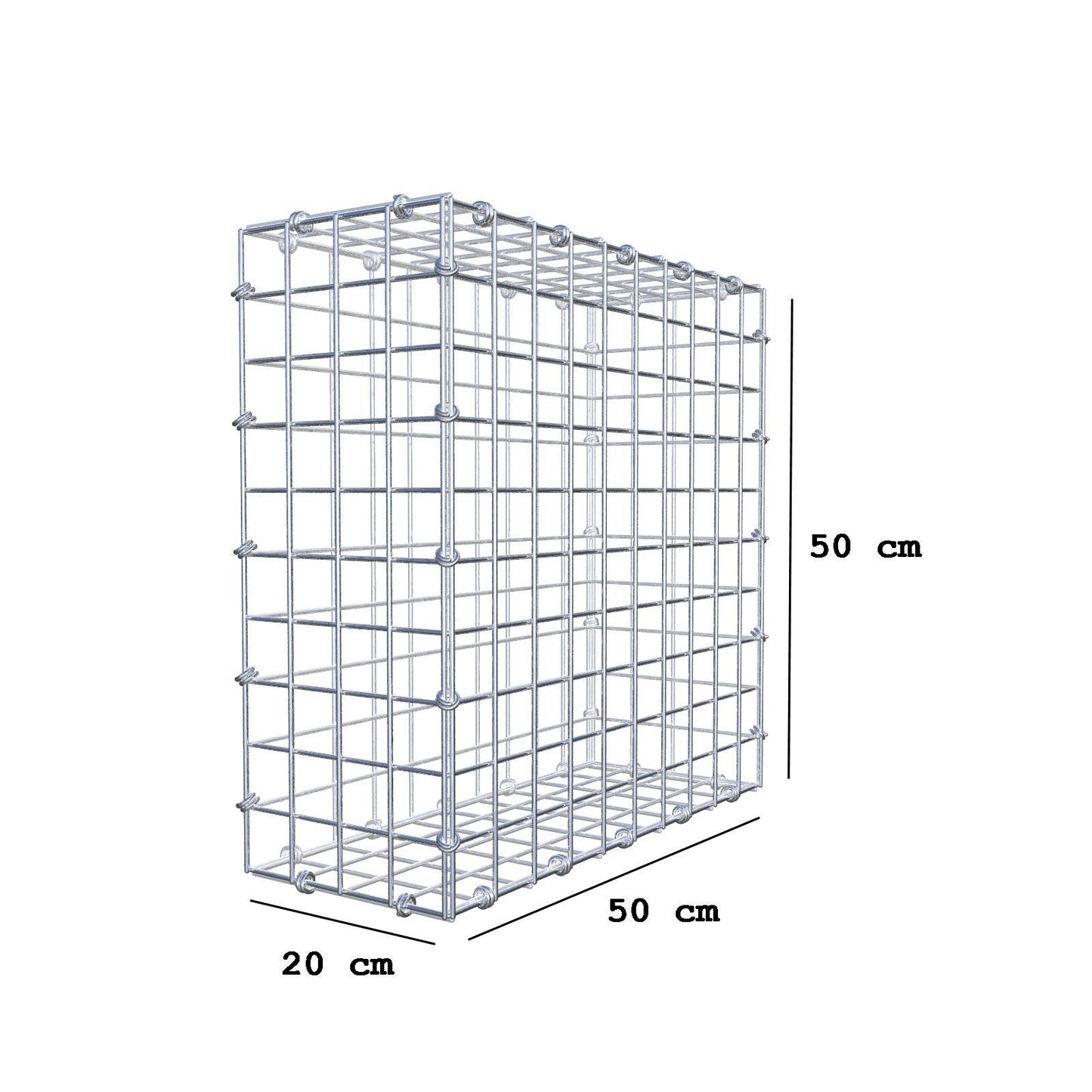 Gabião 50 cm x 50 cm x 20 cm (C x A x P), malhagem 5 x 5 cm, anel espiral