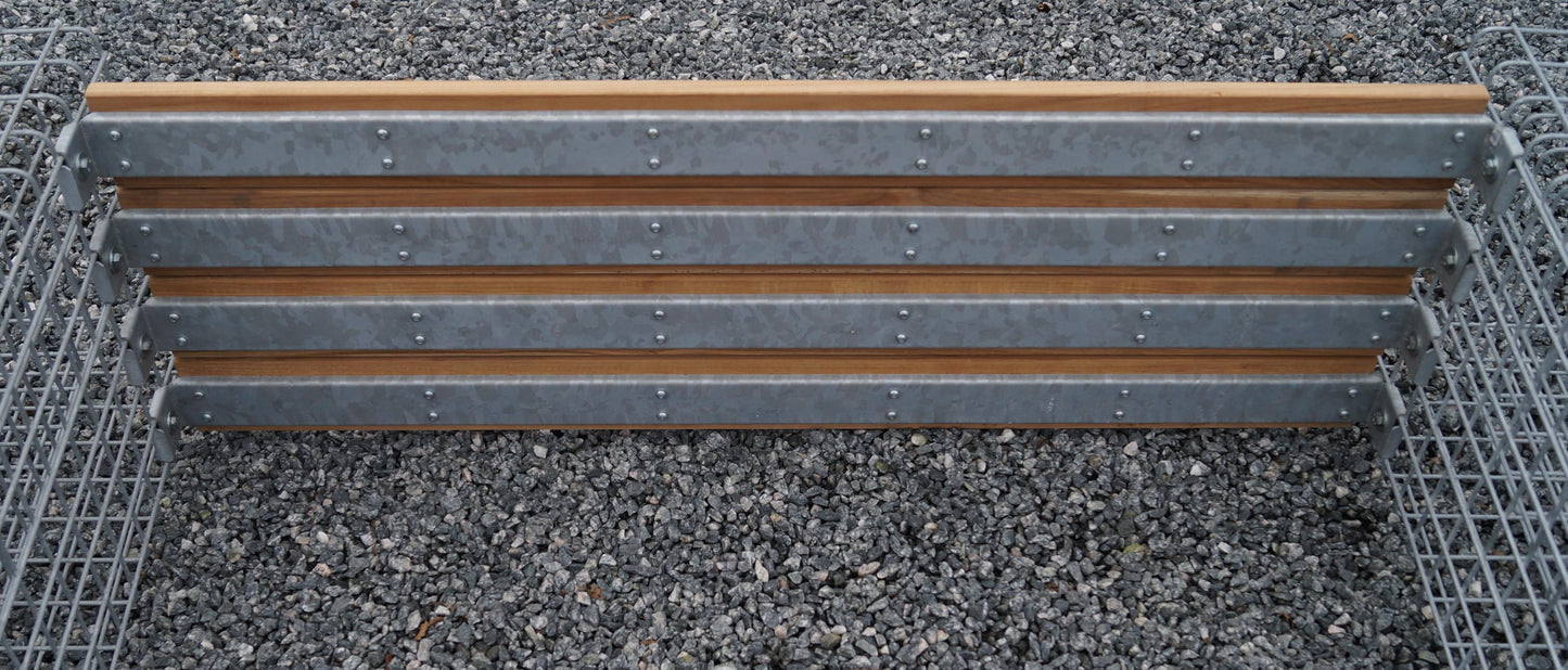 Havebænk med 2 blomstersøjler - Cumaru-træ, 200 cm lang x 62 cm høj x 37 cm dyb, varmgalvaniseret, MW 5 x 5 cm