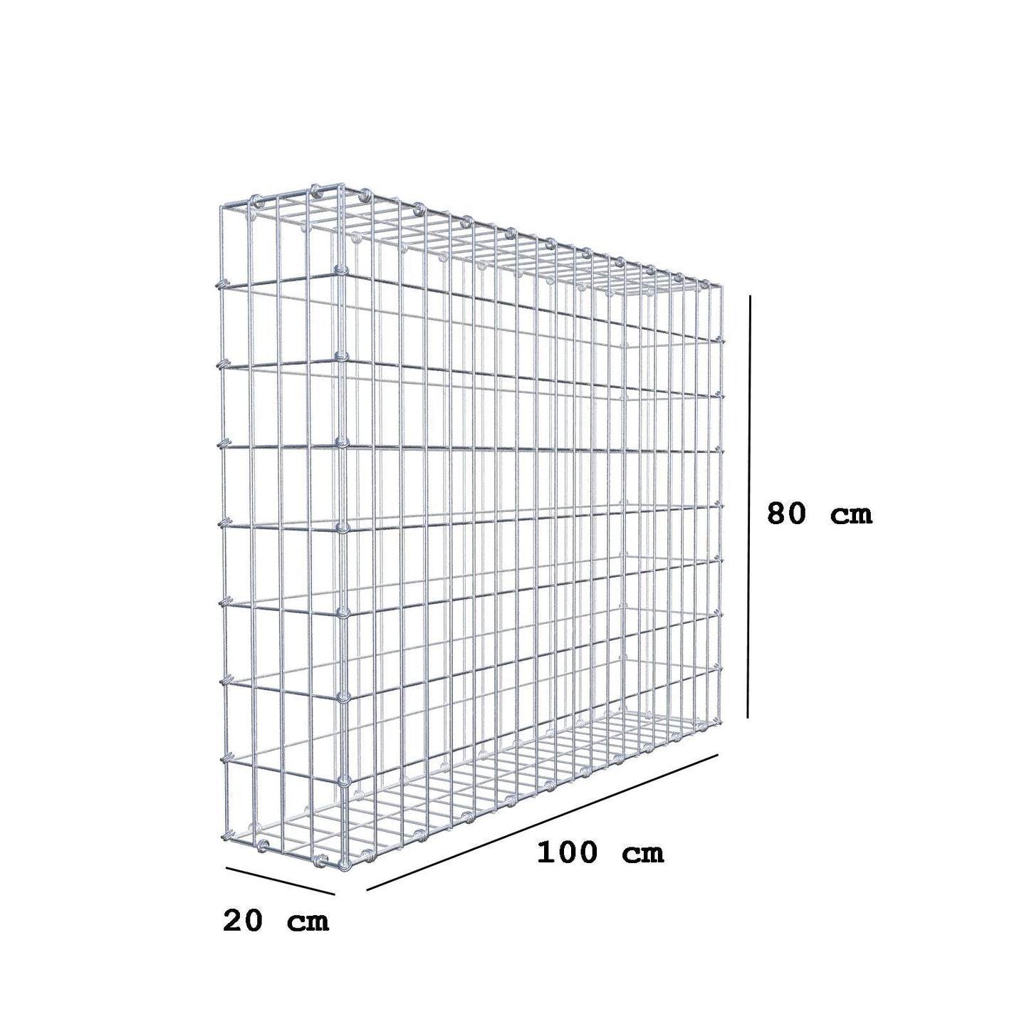 Gabione 100 cm x 80 cm x 20 cm (L x H x T), Maschenweite 5 x 10 cm, Spiralring