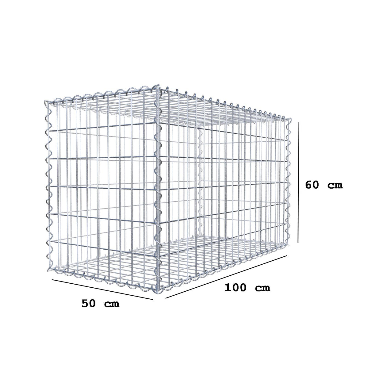Gabion 100 cm x 60 cm x 50 cm (L x H x P), mailles 5 cm x 10 cm, spirale