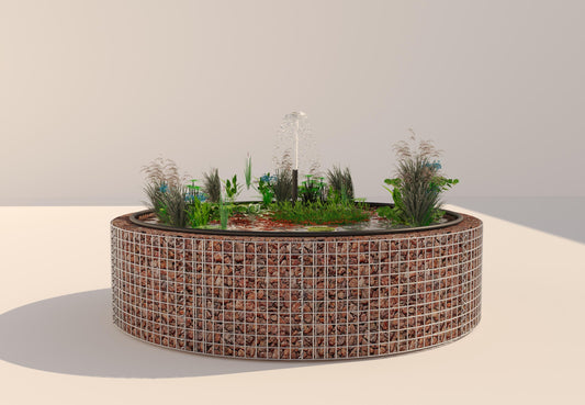 Schanskorf verhoogde vijver, rond, buitendiameter 202 cm, hoogte 50 cm, maaswijdte 5 x 5 cm, wanddikte 15 cm