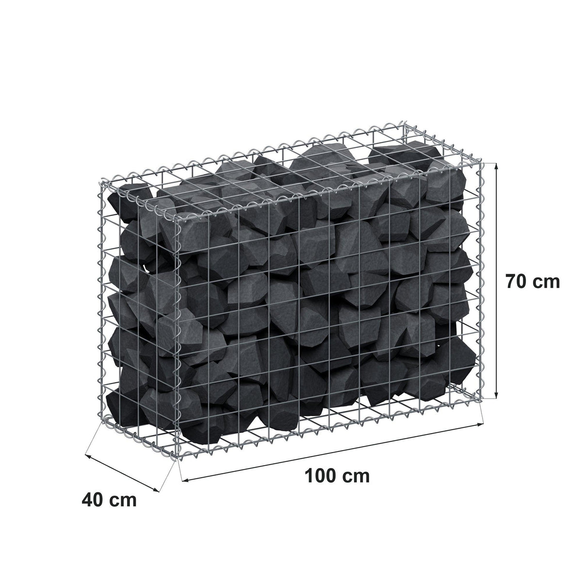 Schanskorf 100 cm x 70 cm x 40 cm (L x H x D), maaswijdte 10 cm x 10 cm, spiraalvormig