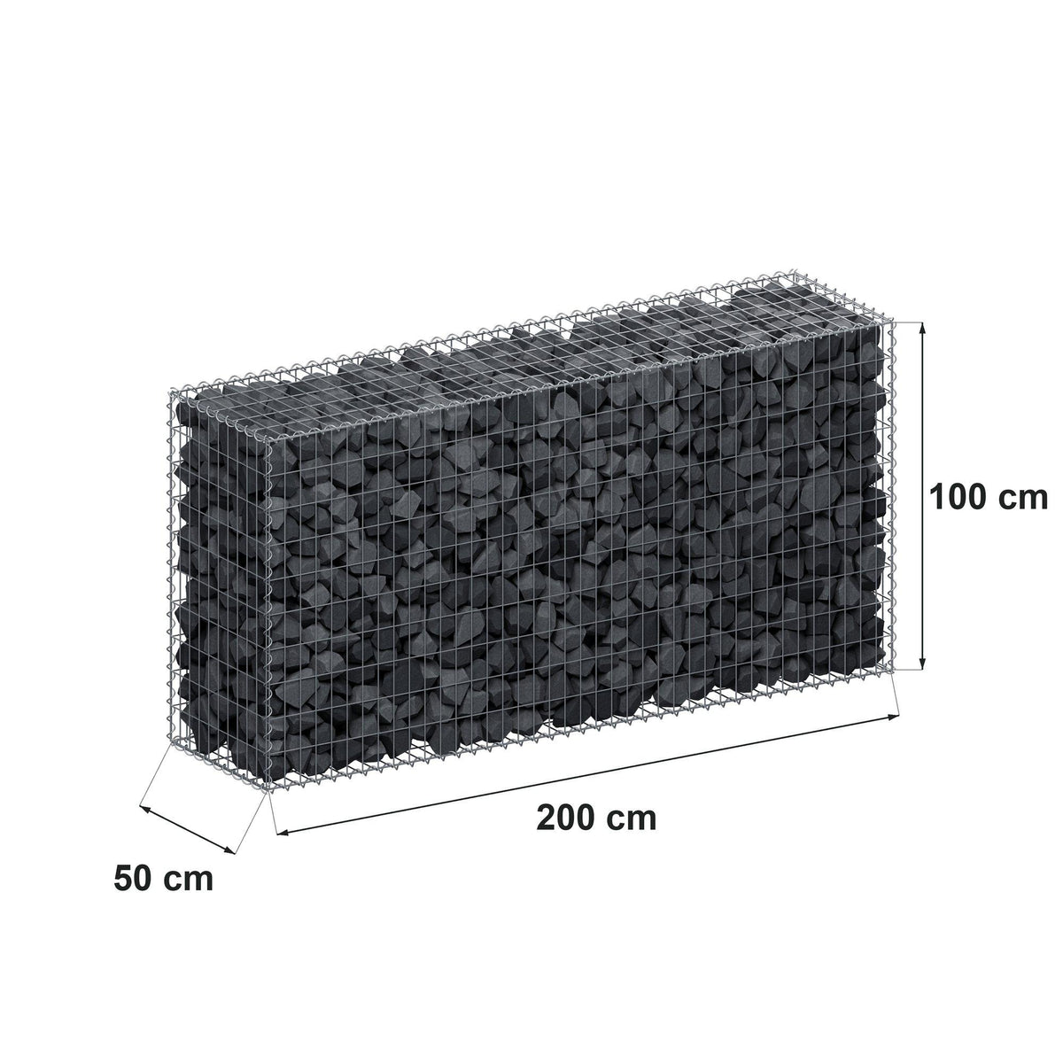 Gabion 200 cm x 100 cm x 50 cm (L x H x P), mailles 5 cm x 10 cm, spirale