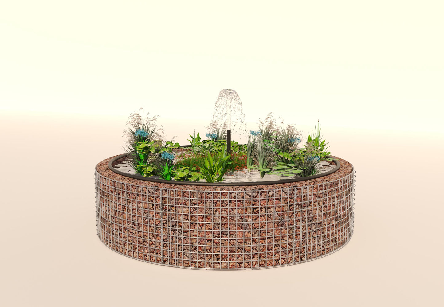 Laghetto rialzato in gabbioni, rotondo, diametro esterno 202 cm, altezza 50 cm, maglia 5 x 5 cm, spessore parete 15 cm
