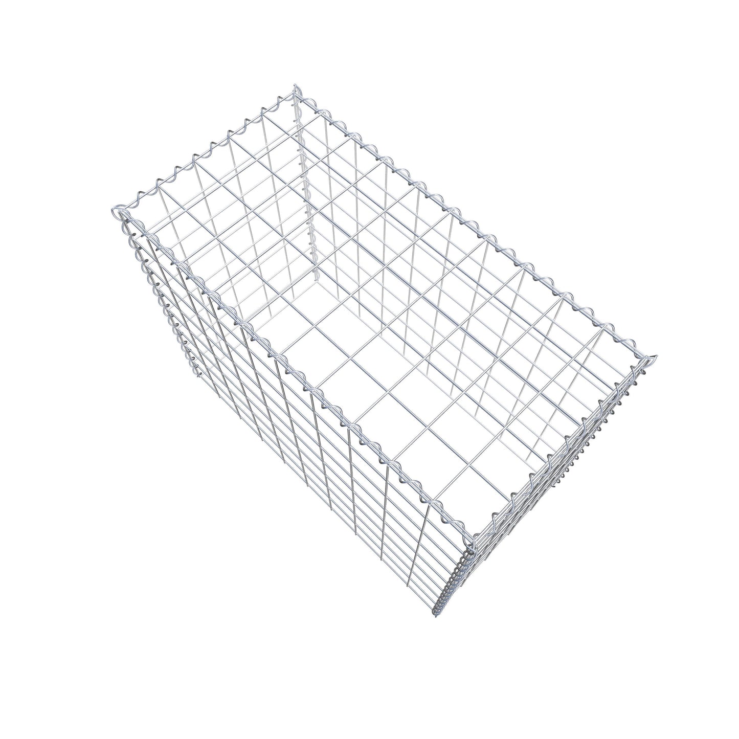 Opbouw schanskorf type 3 100 cm x 80 cm x 50 cm (L x H x D), maaswijdte 10 cm x 10 cm, spiraal