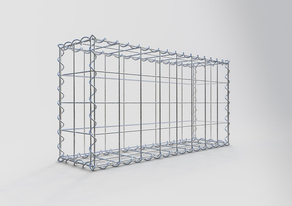 Schanskorf 80 cm x 40 cm x 20 cm (L x H x D), maaswijdte 10 cm x 10 cm, spiraalvormig
