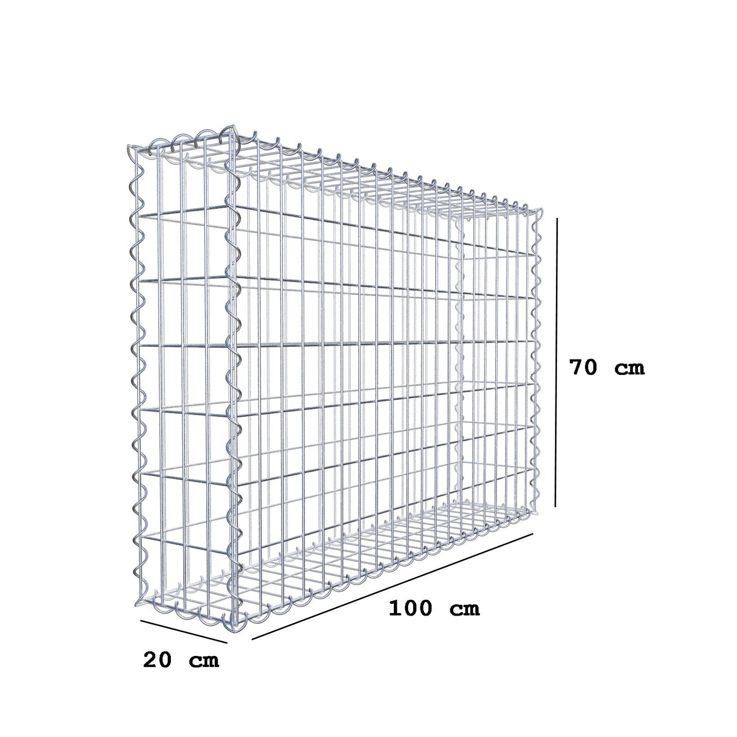 Gabion 100 cm x 70 cm x 20 cm (L x H x D), mesh size 5 cm x 10 cm, spiral