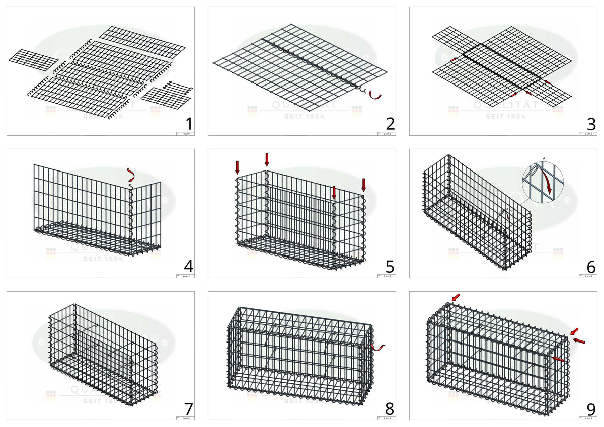Gabião 100 cm x 50 cm x 50 cm (C x A x P), malhagem 5 cm x 10 cm, espiral