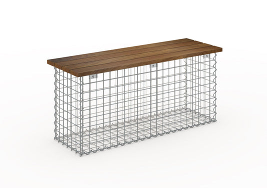 Schanskorfbank met Cumaru hout, 105 x 50 x 30 cm (L x H x D), gegalvaniseerd, MW 5 x 5 cm, met spiraalslot