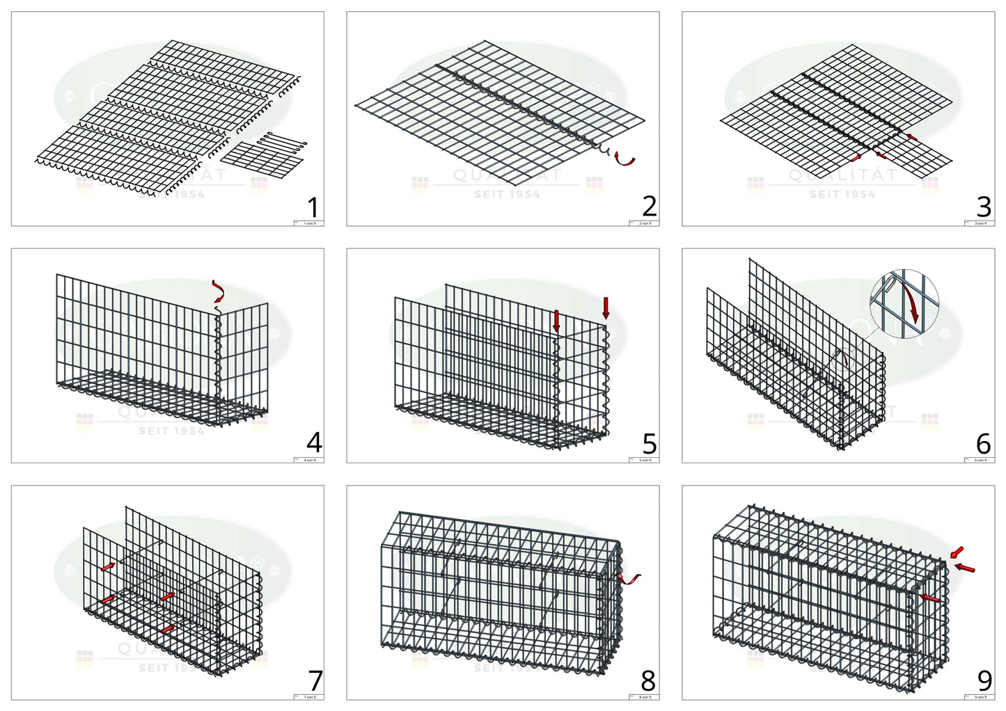Påväxt gabion typ 2 100 cm x 40 cm x 20 cm (L x H x D), maskstorlek 5 cm x 10 cm, spiral