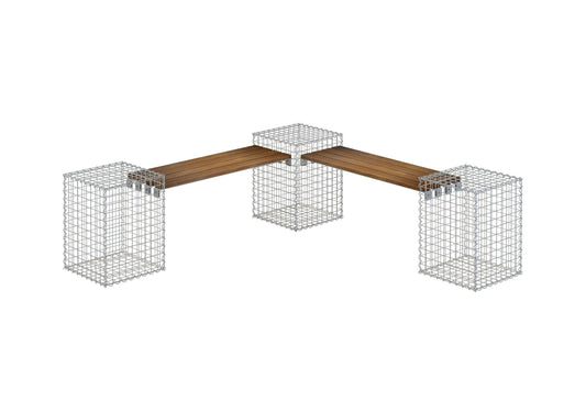 Tuinbank met 3 schanskorven - teak, 205 cm lang x 60 cm hoog x 37 cm diep, gegalvaniseerd, MW 5 x 5 cm