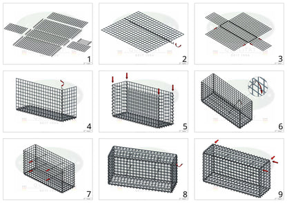 Set van 2 schanskorven 100 cm x 40 cm x 20 cm (L x H x D), maaswijdte 5 x 5 cm, spiraalvormig