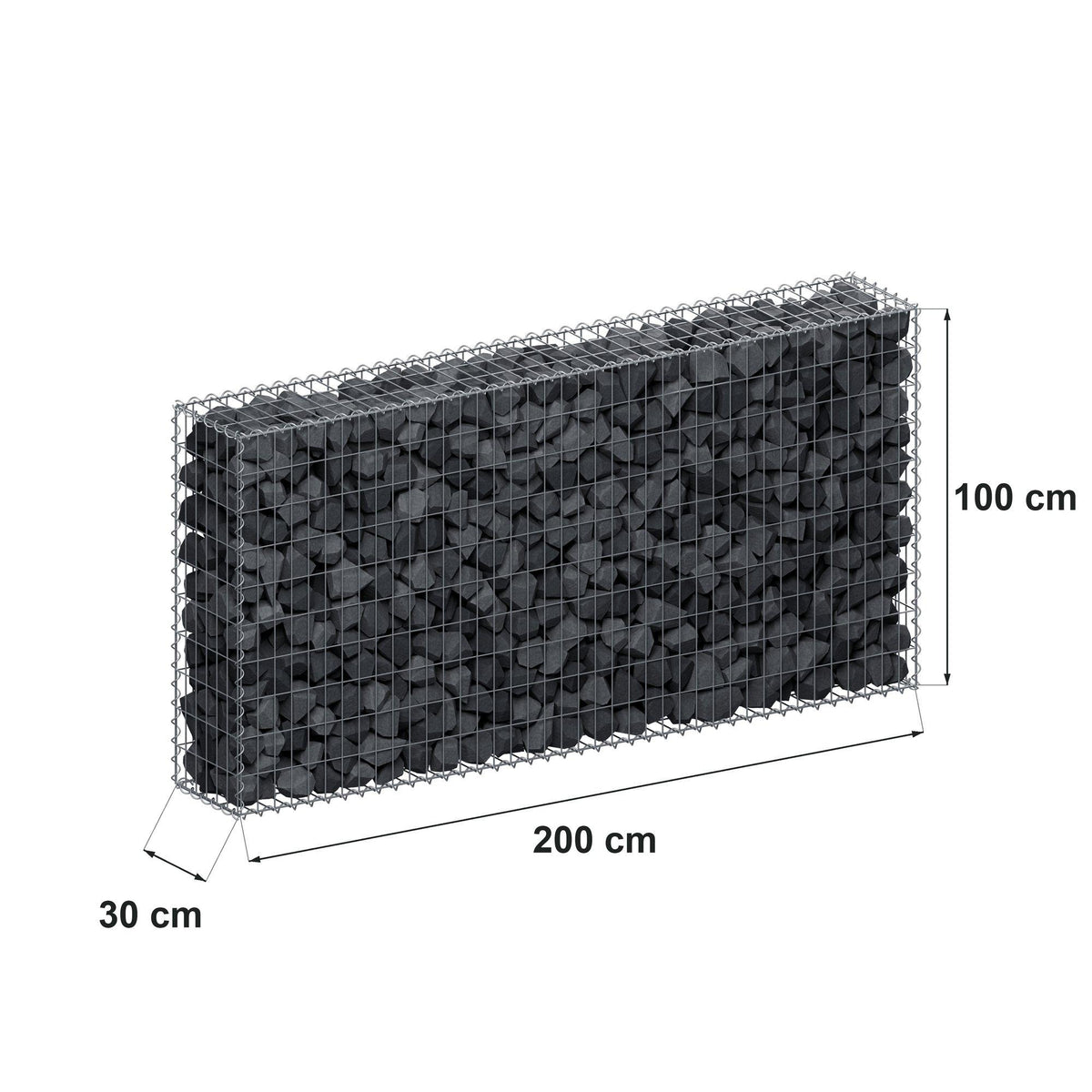 Gabion 200 cm x 100 cm x 30 cm (L x H x P), mailles 5 cm x 10 cm, spirale