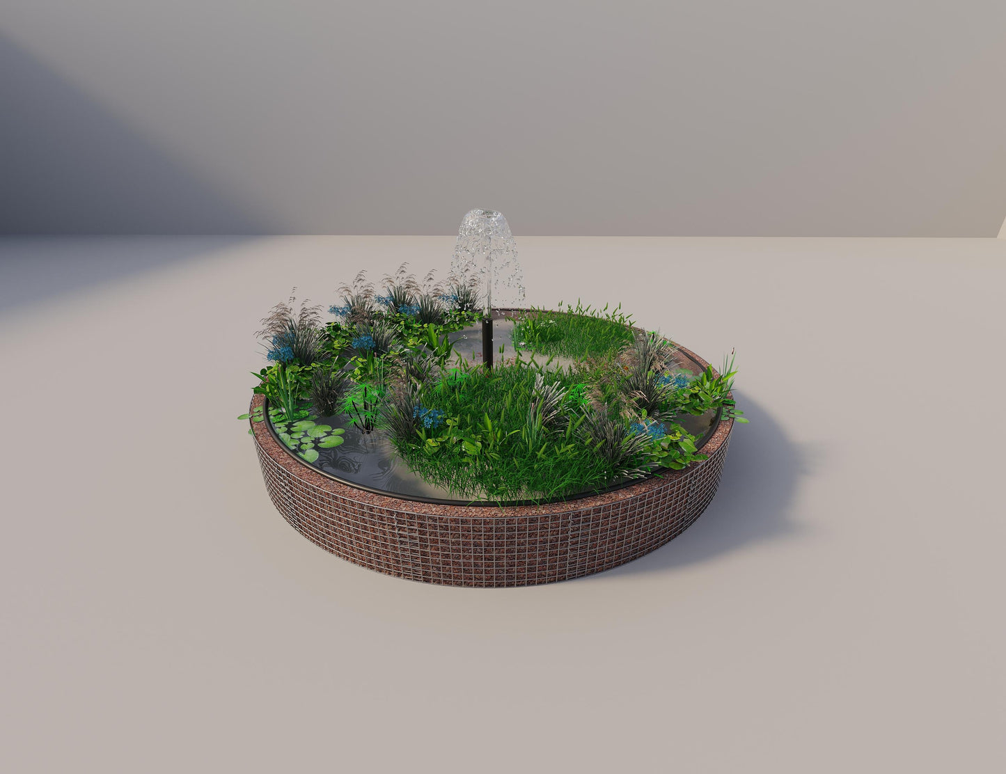 Gabion bassin surélevé rond, diamètre extérieur 382 cm, hauteur 50 cm, mailles 5 x 5 cm, épaisseur de paroi 15 cm