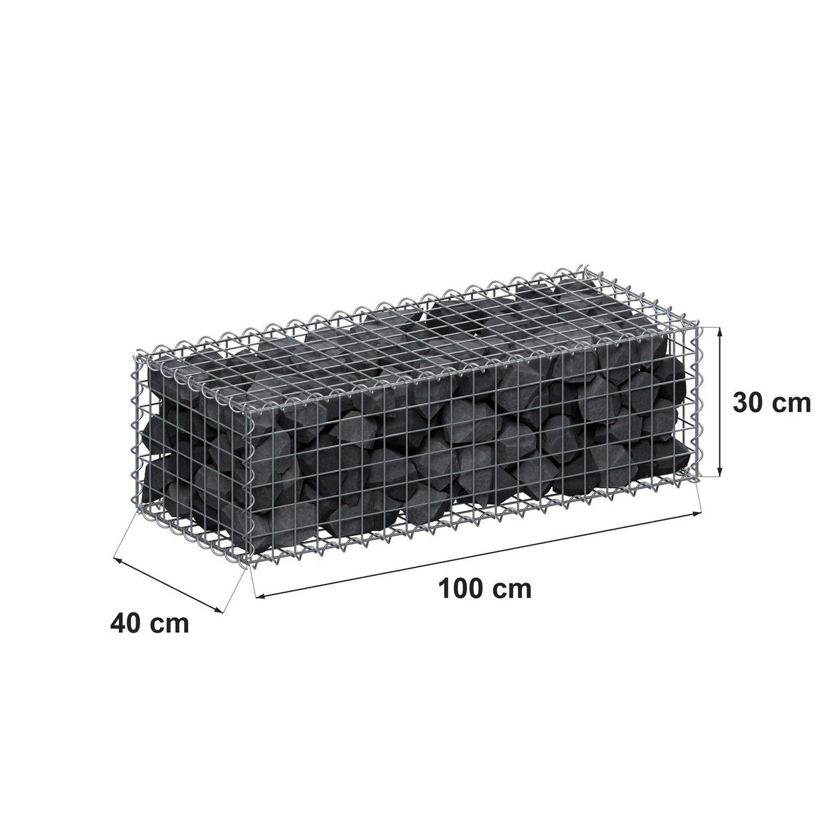 Gabione 100 cm x 30 cm x 40 cm (L x H x T), Maschenweite 5 cm x 5 cm, Spirale