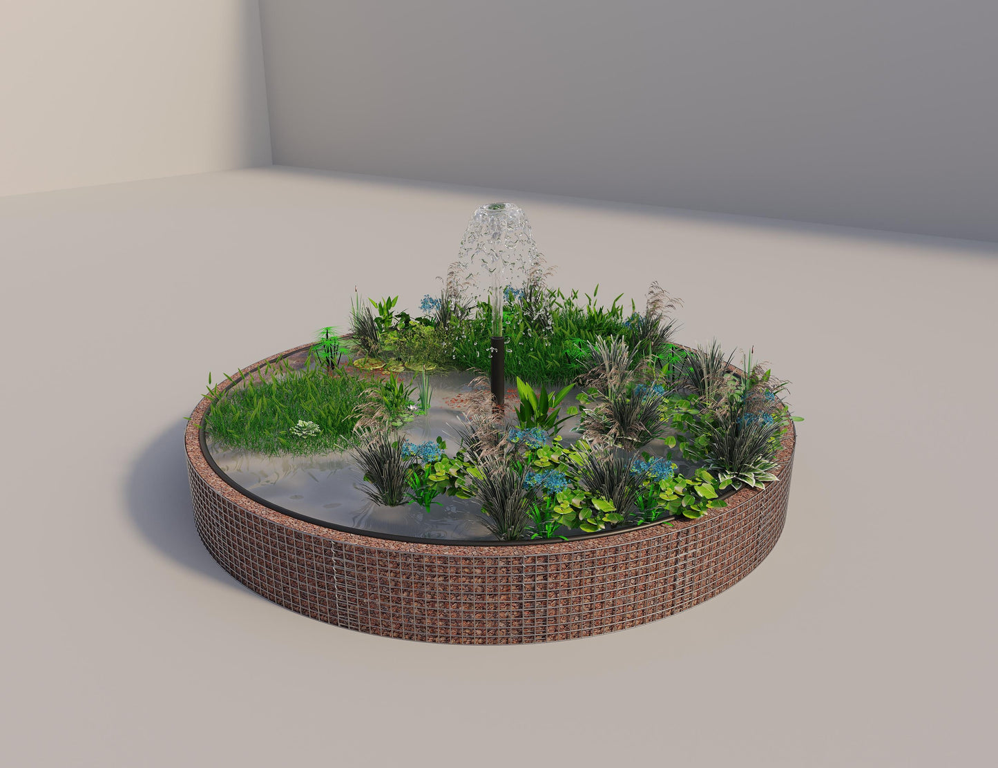 Gabion bassin surélevé rond, diamètre extérieur 382 cm, hauteur 50 cm, mailles 5 x 5 cm, épaisseur de paroi 15 cm