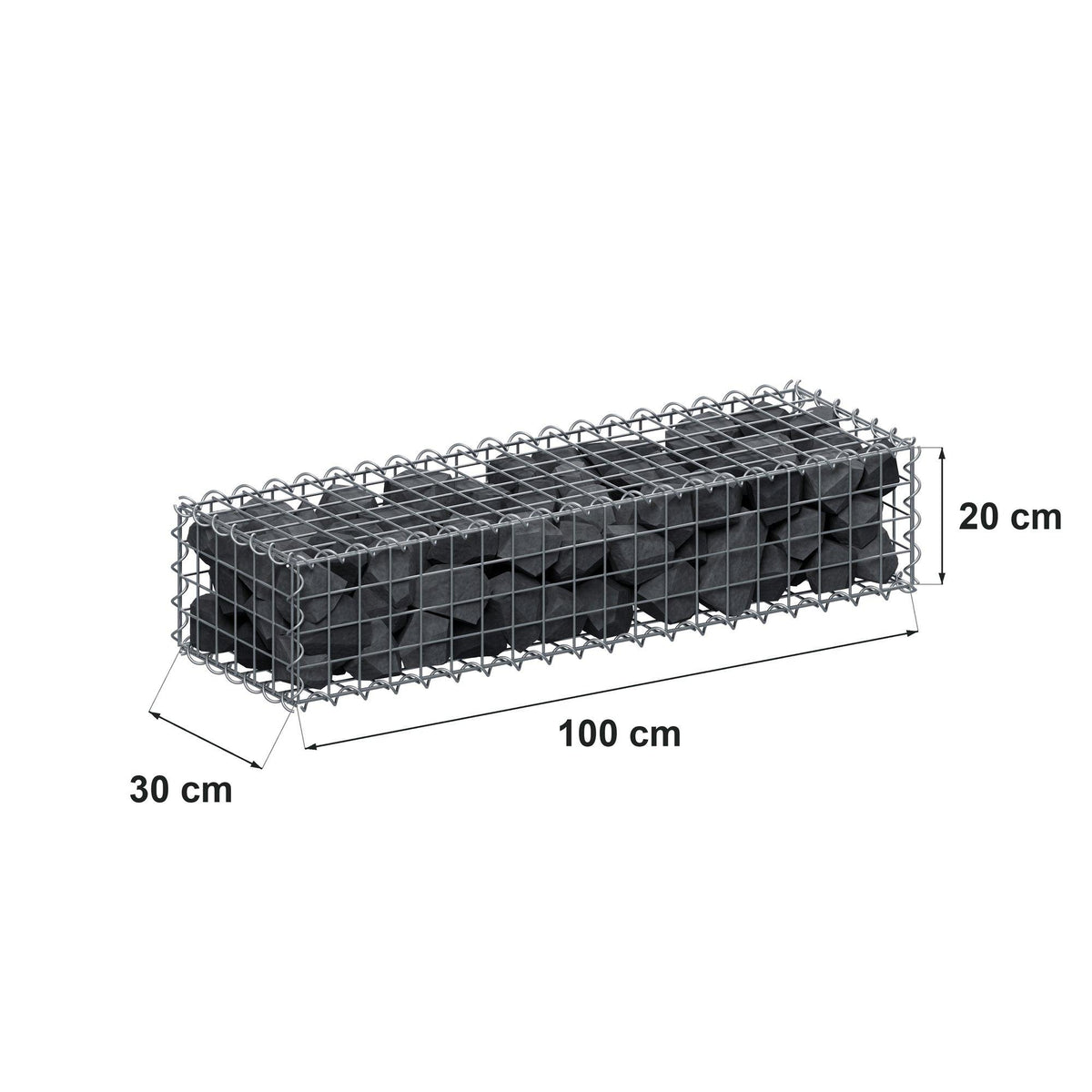 Schanskorf 100 cm x 20 cm x 30 cm (L x H x D), maaswijdte 5 cm x 5 cm, spiraalvormig