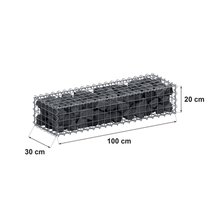 Schanskorf 100 cm x 20 cm x 30 cm (L x H x D), maaswijdte 5 cm x 5 cm, spiraalvormig