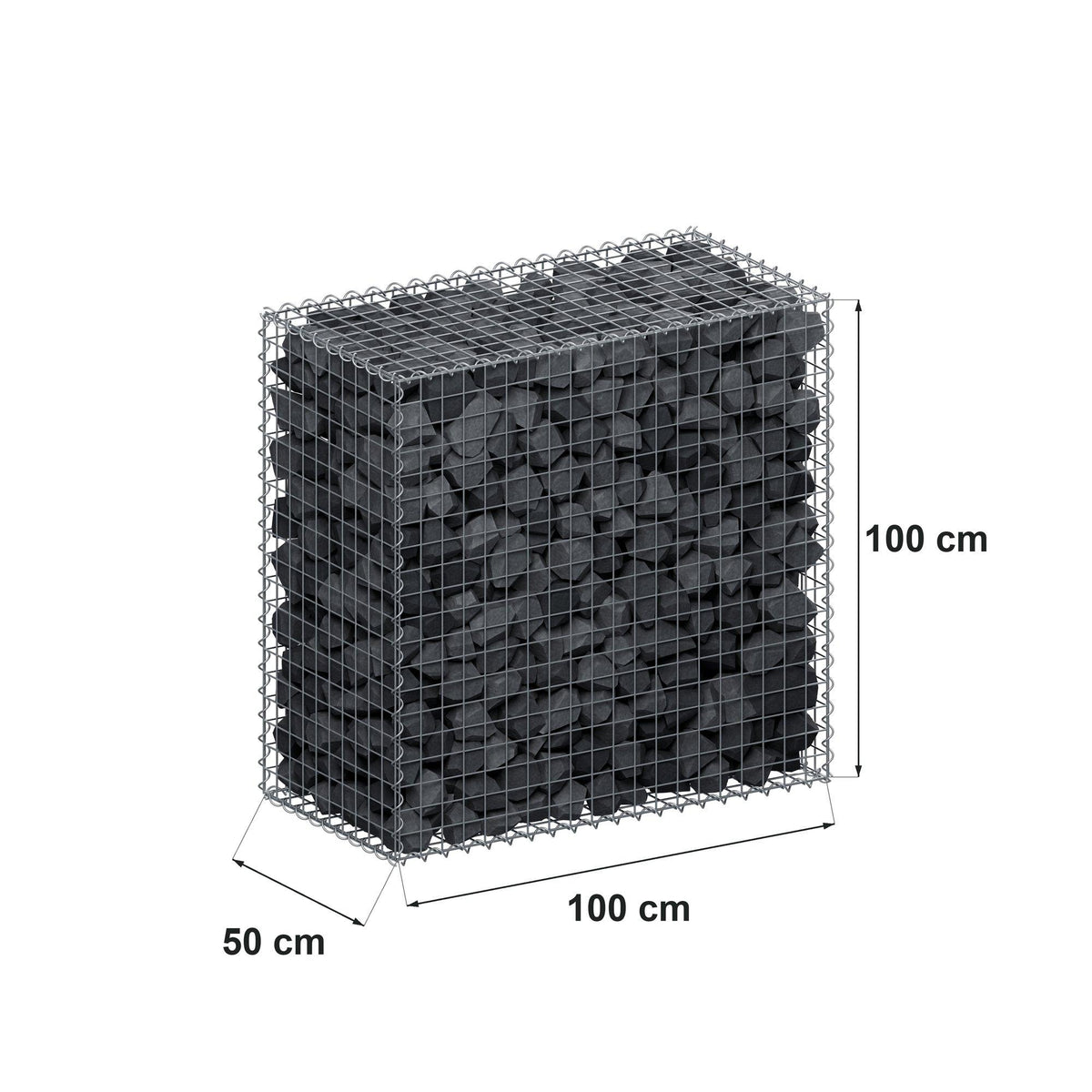 Gabion 100 cm x 100 cm x 50 cm (L x H x D), maskstorlek 5 cm x 5 cm, spiral