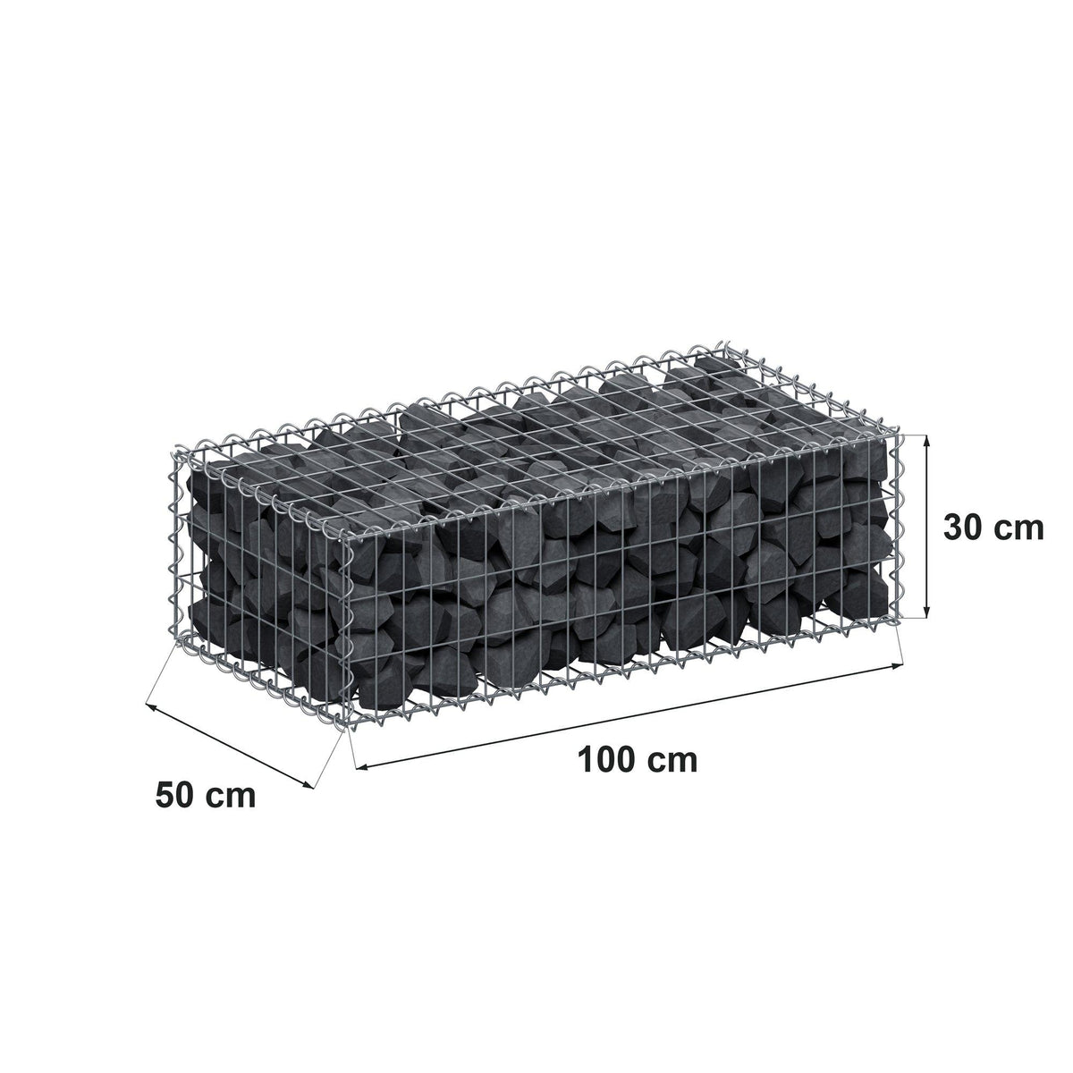 Gabion 100 cm x 30 cm x 50 cm (L x H x D), mesh size 5 cm x 10 cm, spiral