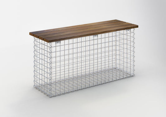 Schanskorfbank met Cumaru hout, 105 x 50 x 30 cm (L x H x D), gegalvaniseerd, MW 5 x 5 cm, met spiraalslot