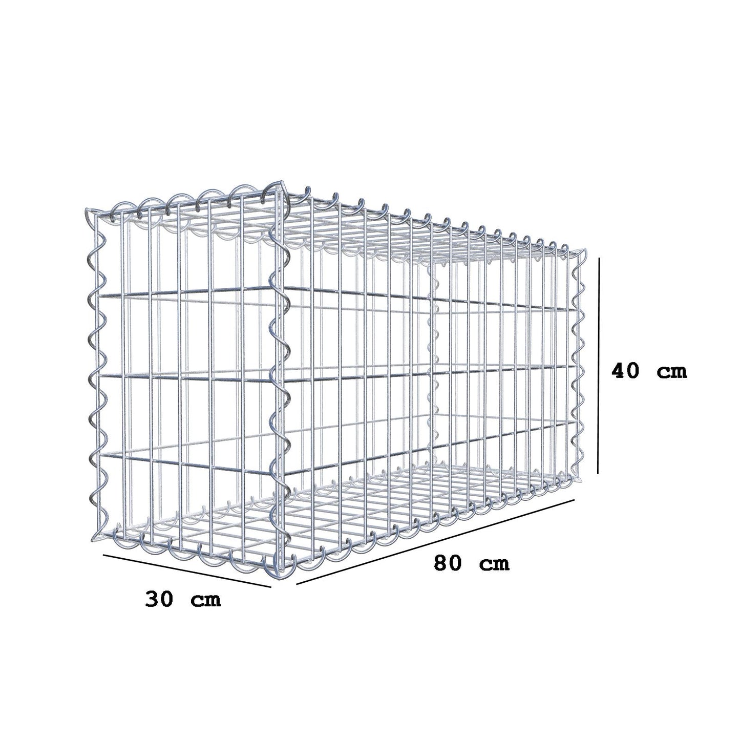 Schanskorf 80 cm x 40 cm x 30 cm (L x H x D), maaswijdte 5 cm x 10 cm, spiraalvormig