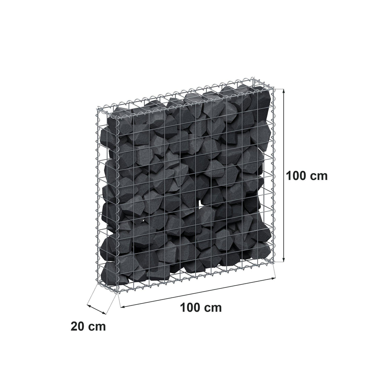 Gabion 100 cm x 100 cm x 20 cm (L x H x D), maskestørrelse 10 cm x 10 cm, spiral