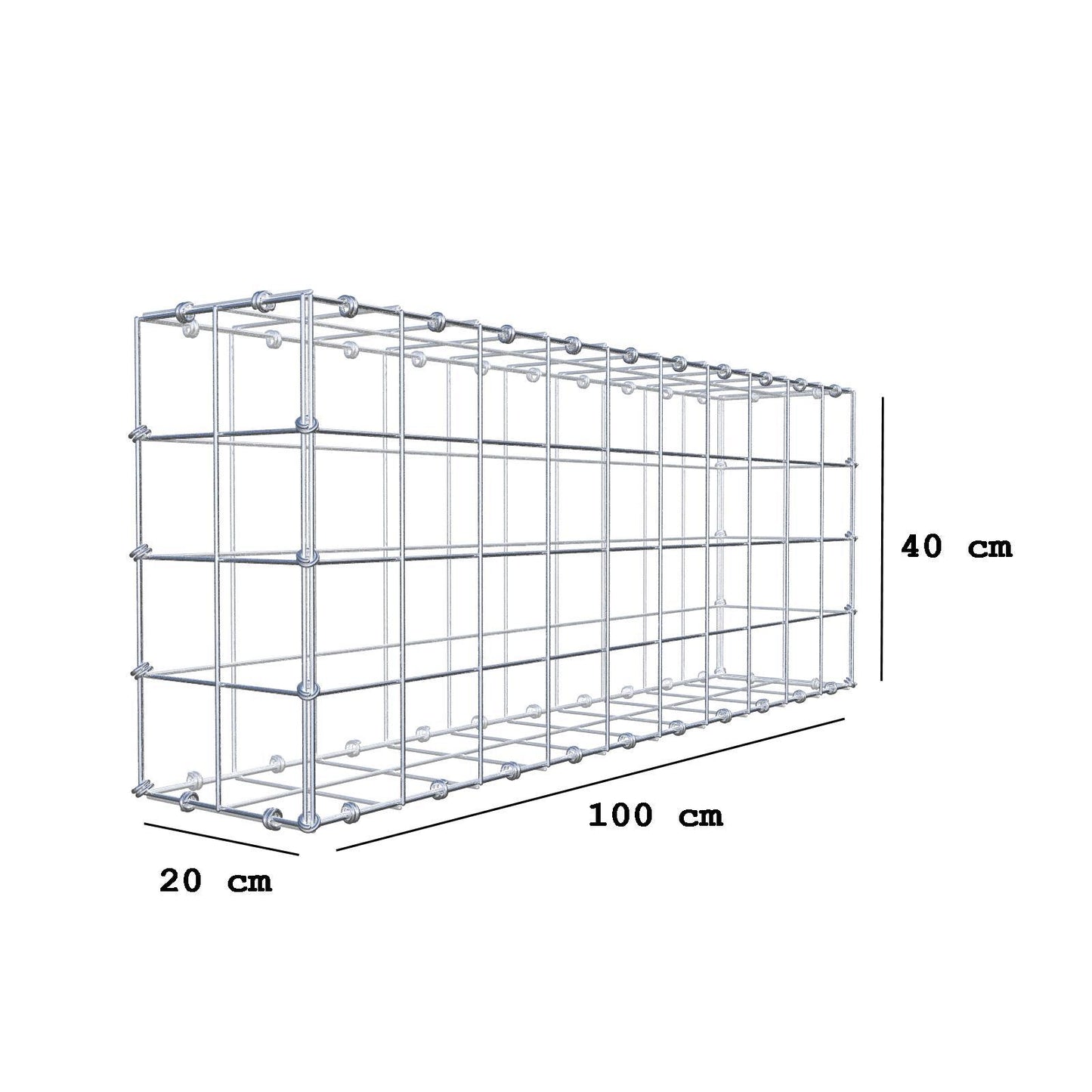 Schanskorf 100 cm x 40 cm x 20 cm (L x H x D), maaswijdte 10 x 10 cm, spiraalring