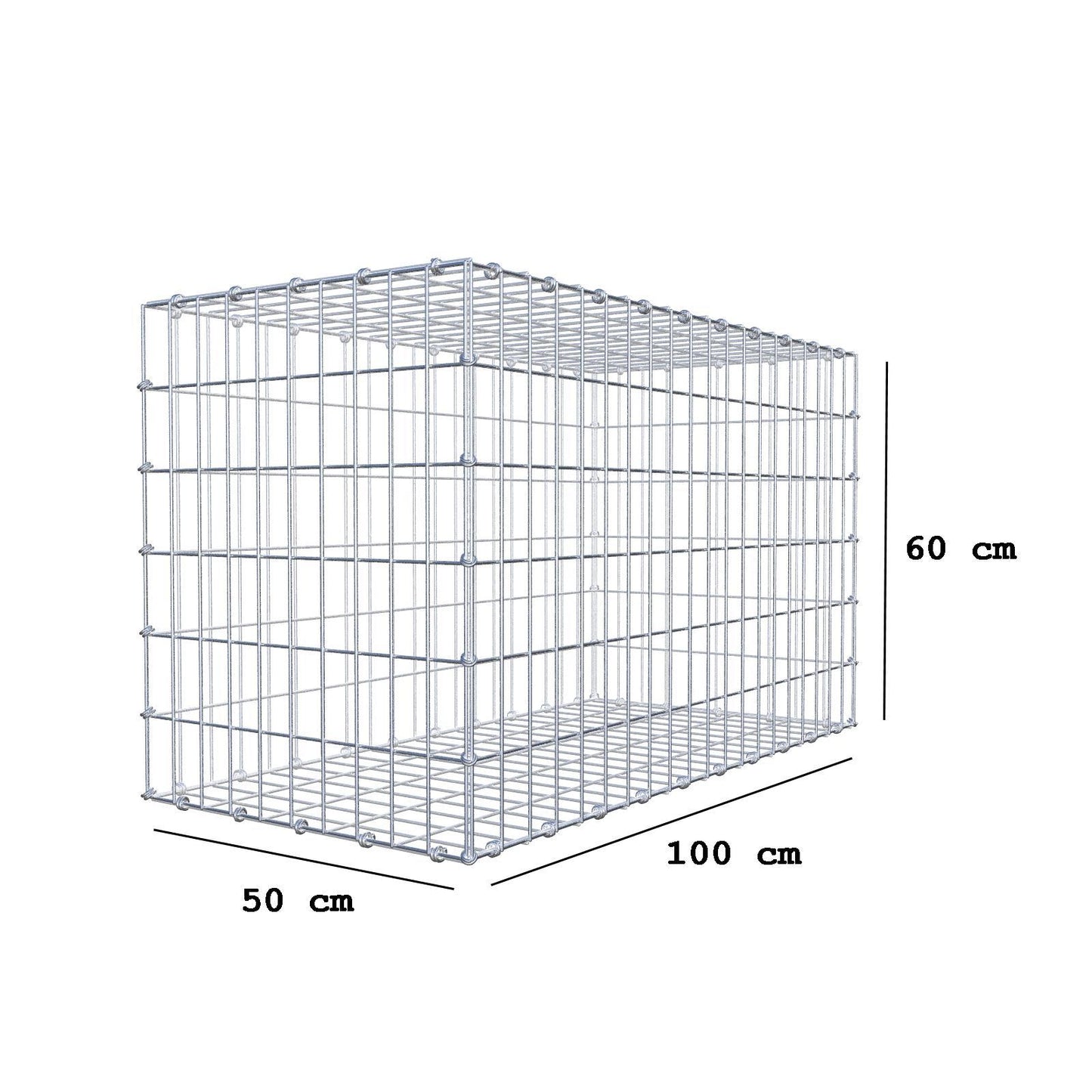 Gabião 100 cm x 60 cm x 50 cm (C x A x P), malhagem 5 x 10 cm, anel espiral