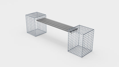 Schanskorfbank met 2 spiraalvormige schanskorven, 205 cm lang x 60 cm hoog x 40 cm diep, gegalvaniseerd, MW 5 x 5 cm, met gerecycled bovenblad in antraciet