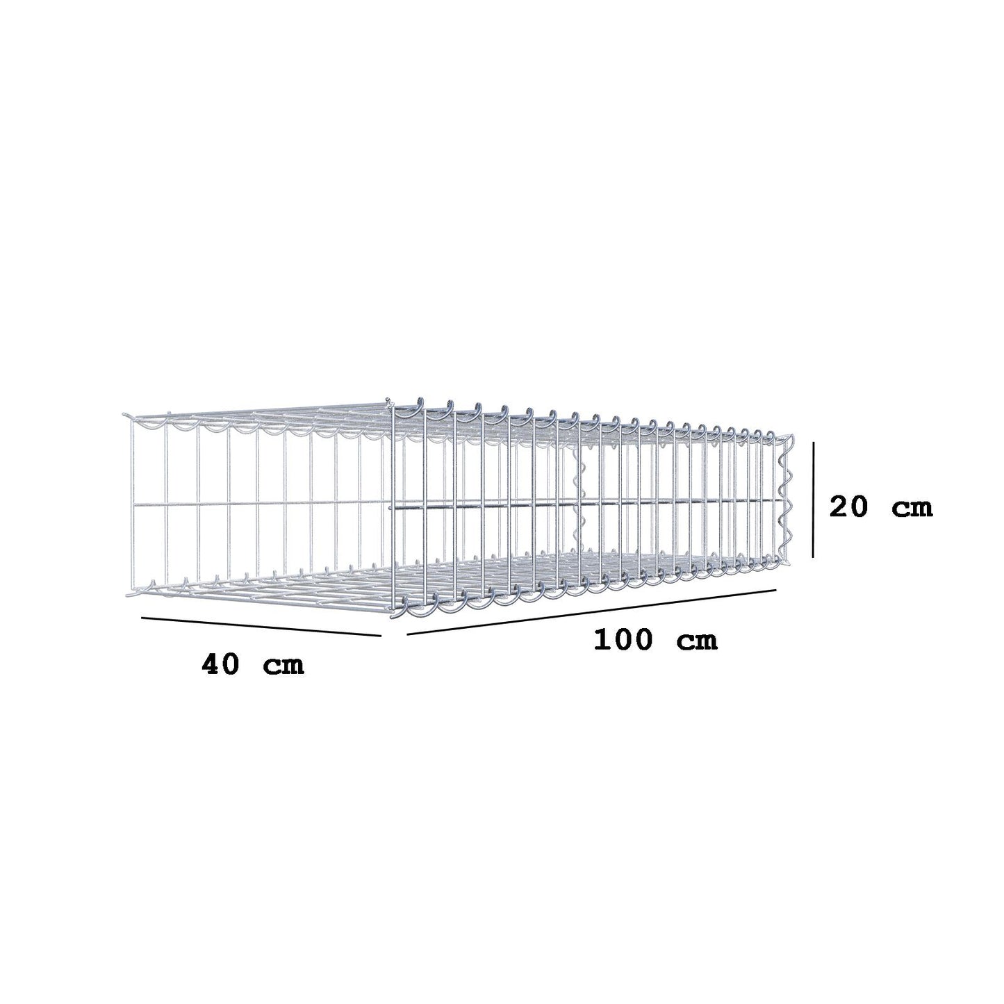 Opvokset gabion type 2 100 cm x 20 cm x 40 cm (L x H x D), maskestørrelse 5 cm x 10 cm, spiral
